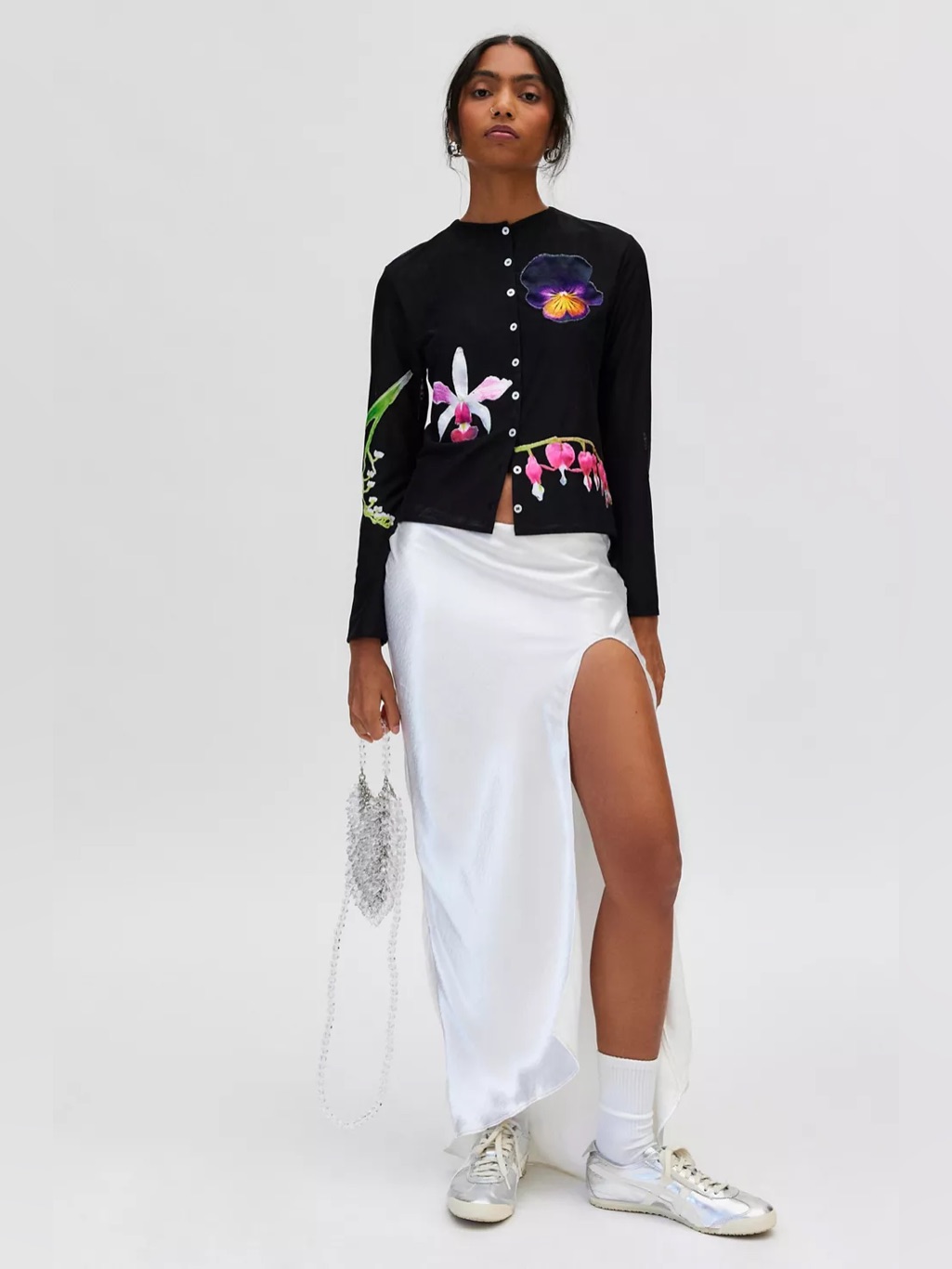 Nwt Tyler Mcgillivary Pansy Applique Cardigan Black Mesh Long Sleeve Xs — image 2 of 8